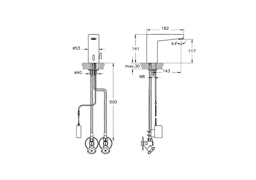 Artema Root Square Temassız Lavabo Bataryası (Elektrikli, Çift Su Girişli) Krom A47128 - 3