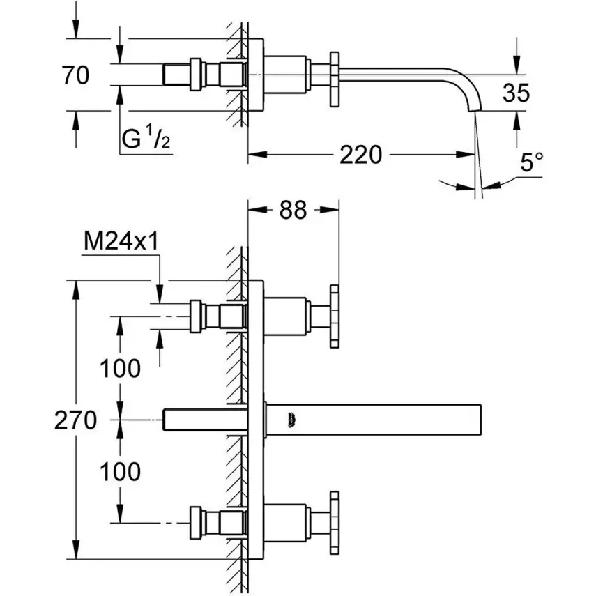 Grohe Allure 3 Delikli Ankastre Lavabo Bataryası Krom 20190000 - 2