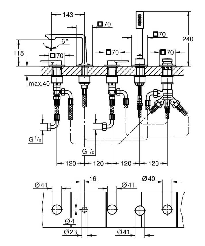 Grohe Allure 5 Delikli Küvet Bataryası, Fırçalı Bakır 25221DL1 - 4