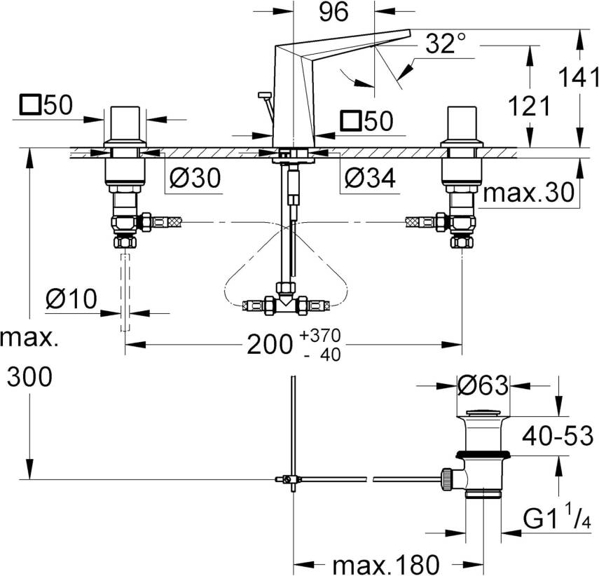 Grohe Allure Brilliant 3 Delikli Lavabodan Ankastre Lavabo Bataryası Sifon Kumandalı Krom 20342000 - 2