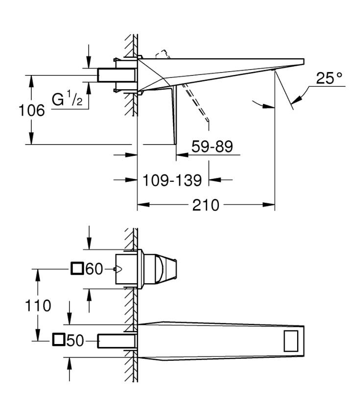 Grohe Allure Brilliant Duvardan Ankastre (L-Boy) Lavabo Bataryası (Sıva Üstü Grubu), Fırçalı Sert Grafit 29403AL0 - 3
