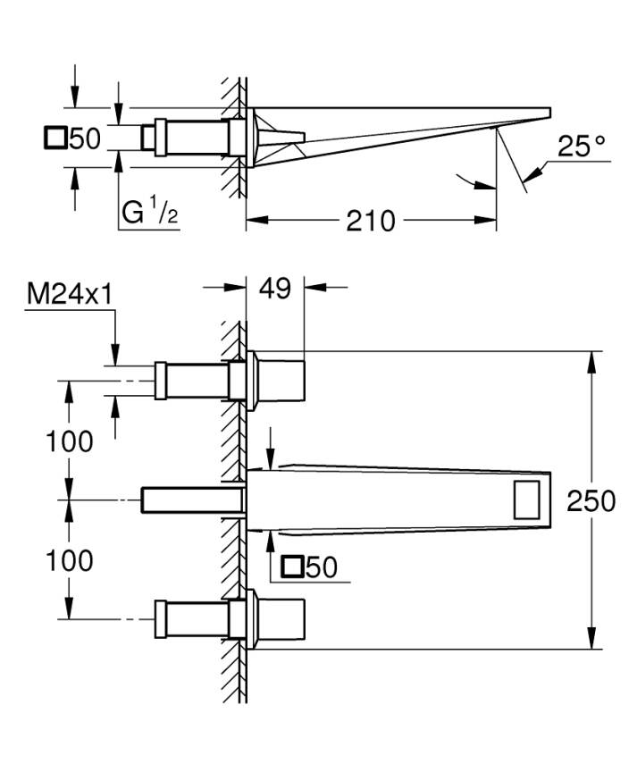 Grohe Allure Brilliant L-Boy, 3 Delikli Ankastre Lavabo Bataryası (Sıva Üstü Grubu) Krom 20629000 - 3