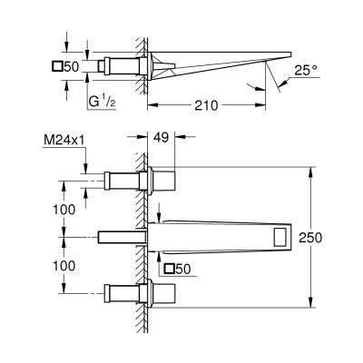 Grohe Allure Brilliant L-Boy, 3 Delikli Duvardan Ankastre Lavabo Bataryası (Sıva Üstü Grubu), Fırçalı Sert Grafit 20629AL0 - 3