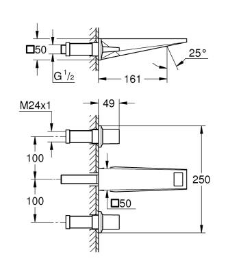 Grohe Allure Brilliant M-Boy, 3 Delikli Duvardan Ankastre Lavabo Bataryası (Sıva Üstü Grubu), Fırçalı Sert Grafit 20628AL0 - 3