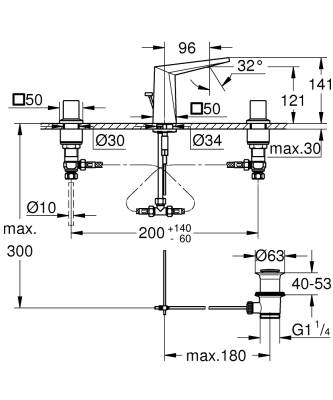 Grohe Allure Brilliant M-Boy, 3 Delikli Lavabodan Ankastre Lavabo Bataryası, Sifon Kumandalı Krom 20626000 - 3