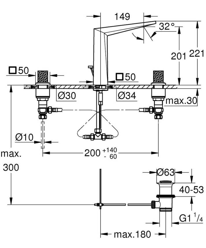 Grohe Allure Brilliant Private Collection L-Boy, 3 Delikli Lavabodan Ankastre Lavabo Bataryası, Sifon Kumandalı, Fırçalı Sert Grafit 20667AL0 - 4