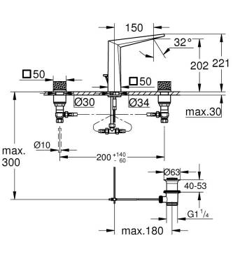 Grohe Allure Brilliant Private Collection L-Boy, 3 Delikli Lavabodan Ankastre Lavabo Bataryası, Sifon Kumandalı Krom 20670000 - 4