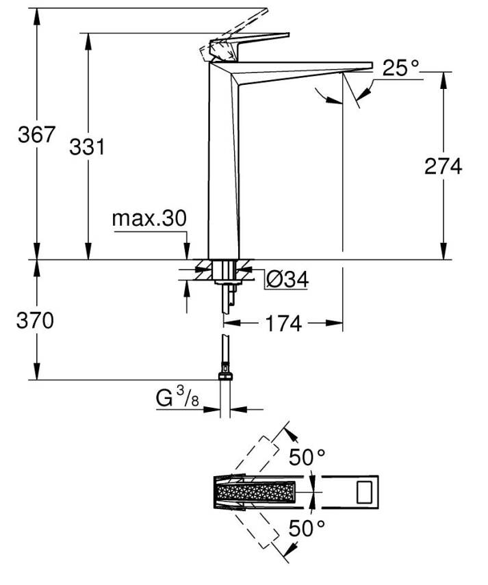 Grohe Allure Brilliant Private Collection XL-Boy Çanak Lavabo Bataryası, Fırçalı Sert Grafit 24417AL0 - 3