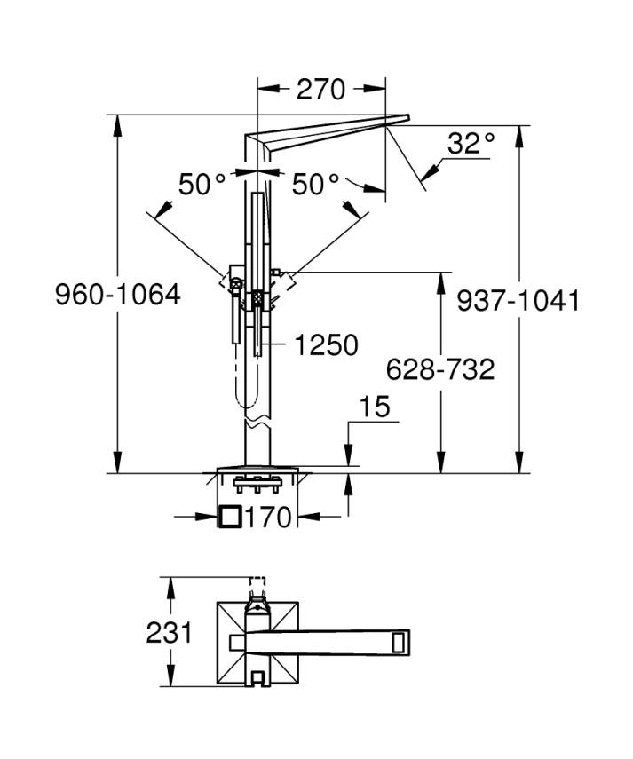 Grohe Allure Brilliant Yerden Küvet Bataryası, Fırçalı Sert Grafit 24348AL0 - 5