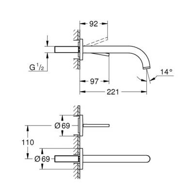 Grohe Atrio 2 Delikli Ankastre Lavabo Bataryası, (Sıva Üstü Grubu), Paslanmaz Çelik 29406DC0 - 3