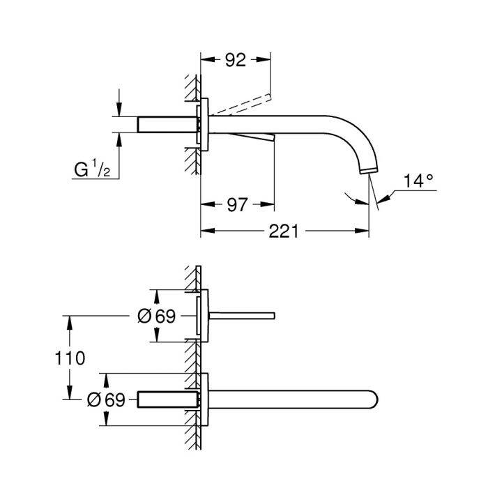 Grohe Atrio 2 Delikli Ankastre Lavabo Bataryası, (Sıva Üstü Grubu), Paslanmaz Çelik 29406DC0 - 3