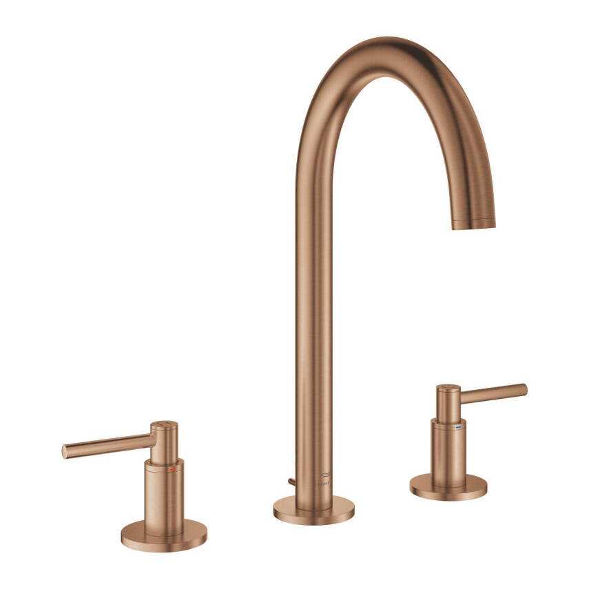 Grohe Atrio 3 Delikli Ankastre Lavabo Bataryası (4 Çubuklu Volan) L-Boy, Fırçalı Bakır 20643DL0 - 1