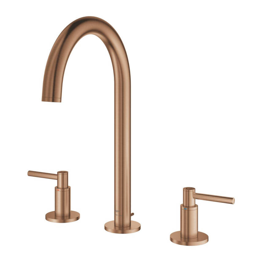 Grohe Atrio 3 Delikli Ankastre Lavabo Bataryası (4 Çubuklu Volan) L-Boy, Fırçalı Bakır 20643DL0 - 2