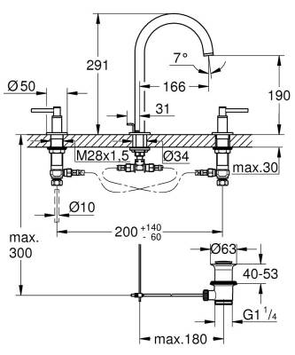 Grohe Atrio 3 Delikli Ankastre Lavabo Bataryası, Sifon Kumandalı, Fırçalı Sert Grafit 20649AL0 - 3