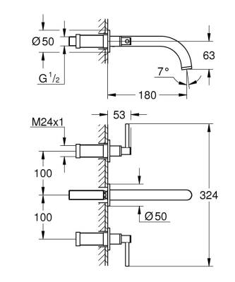 Grohe Atrio 3 Delikli Ankastre Lavabo Bataryası (Sıva Üstü Grubu), Fırçalı Sert Grafit 20662AL0 - 3