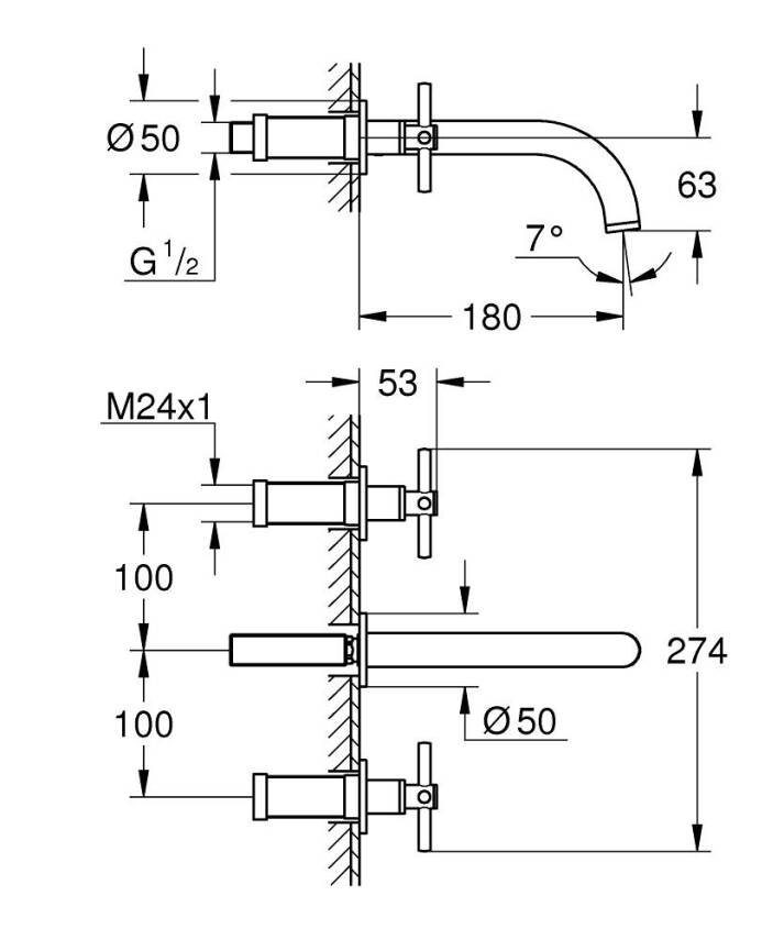 Grohe Atrio 3 Delikli Duvardan Ankastre Lavabo Bataryası (Sıva Üstü Grubu) Krom 20661000 - 3