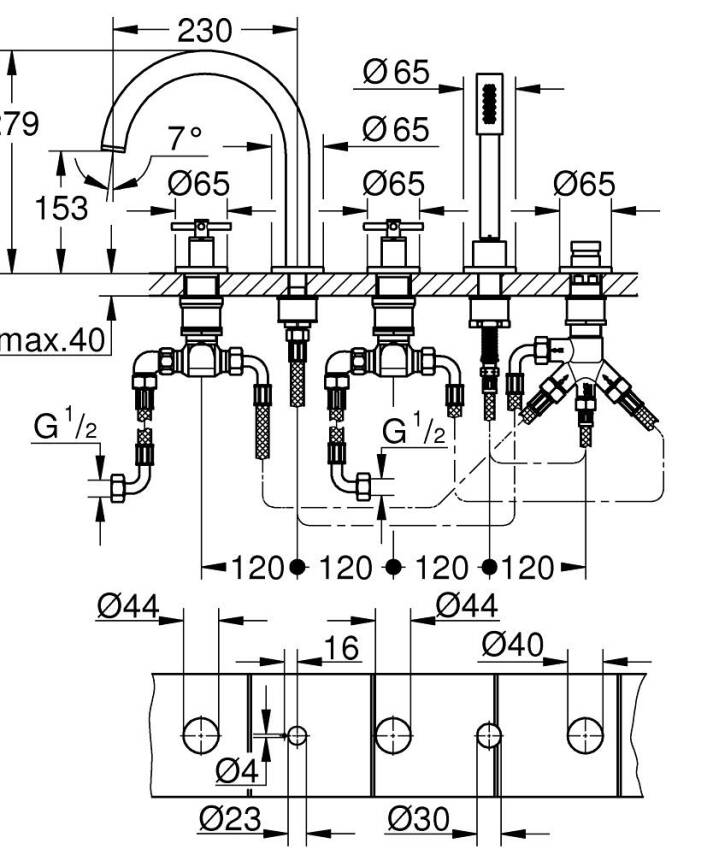 Grohe Atrio 5 Delikli Küvet Bataryası (Sıva Üstü Grubu), Fırçalı Sert Grafit 29408AL0 - 3