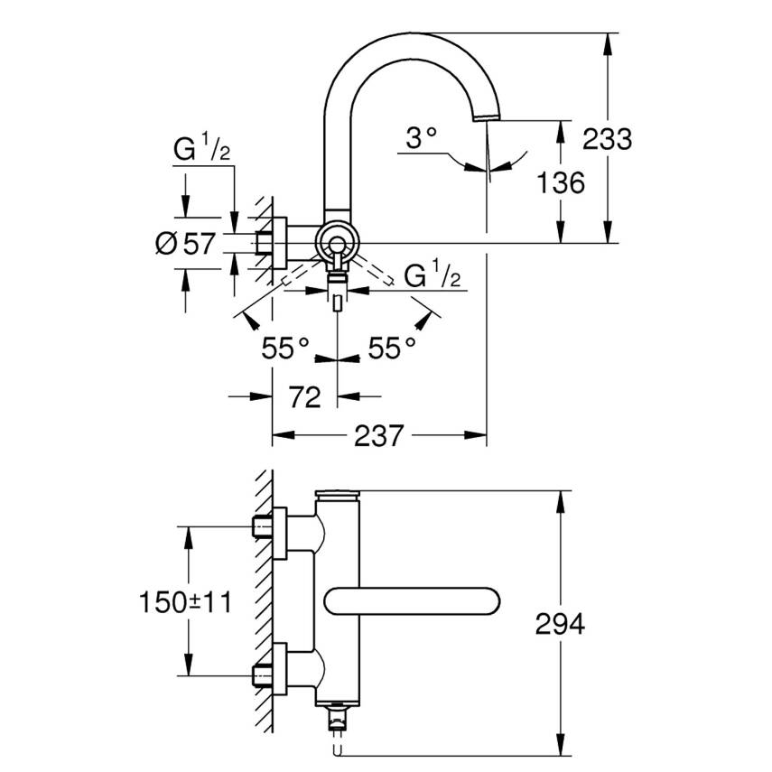 Grohe Atrio Banyo Bataryası, Fırçalı Sert Grafit 32652AL3 - 2