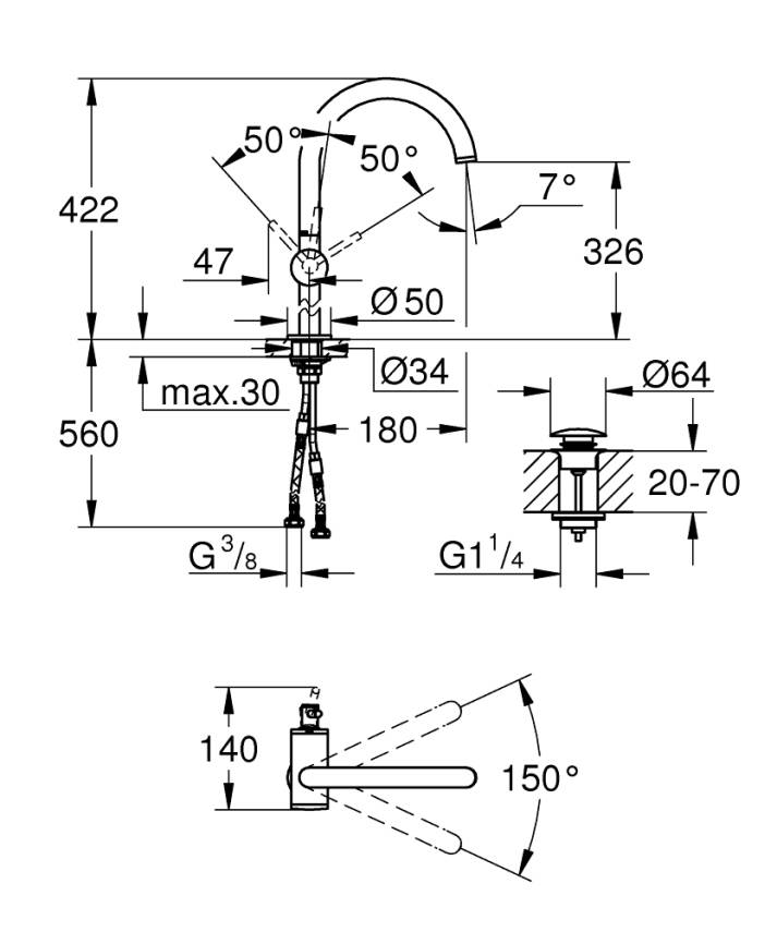 Grohe Atrio Çanak Lavabo Bataryası, Fırçalı Sert Grafit 24365AL0 - 3