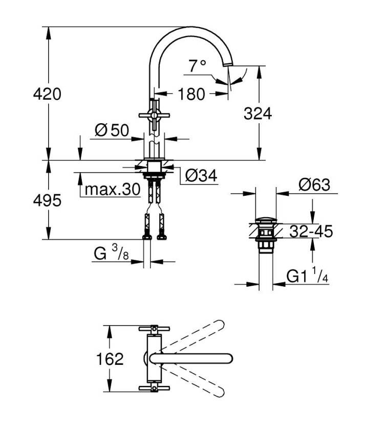 Grohe Atrio Çanak Lavabo Bataryası, Sifon Kumandalı, Parlak Bakır 21149DA0 - 3