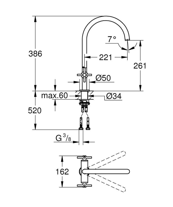 Grohe Atrio Kuğu Borulu Eviye Bataryası Krom 30609000 - 2