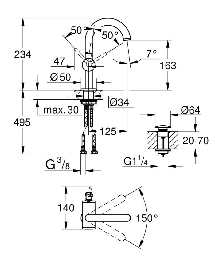 Grohe Atrio Lavabo Bataryası (M-Boy), Fırçalı Sert Grafit 24363AL0 - 2