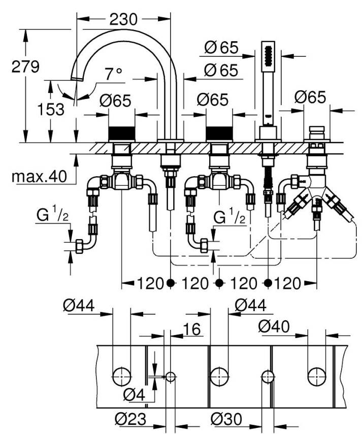 Grohe Atrio Private Collection 5 Delikli Ankastre Küvet Bataryası (Sıva Üstü Grubu), Parlak Bakır 25226DA0 - 4