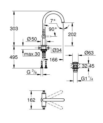 Grohe Atrio Yüksek Lavabo Bataryası (L-Boy), Fırçalı Bakır 21145DL0 - 2