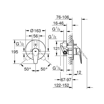 Grohe BauEdge Ankastre Banyo Bataryası Krom 29079001 - 5