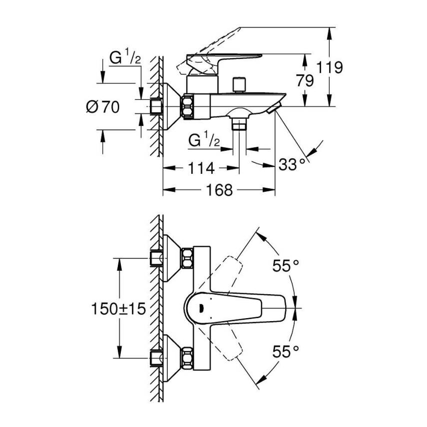 Grohe BauEdge Banyo Bataryası Krom 23605001 - 5