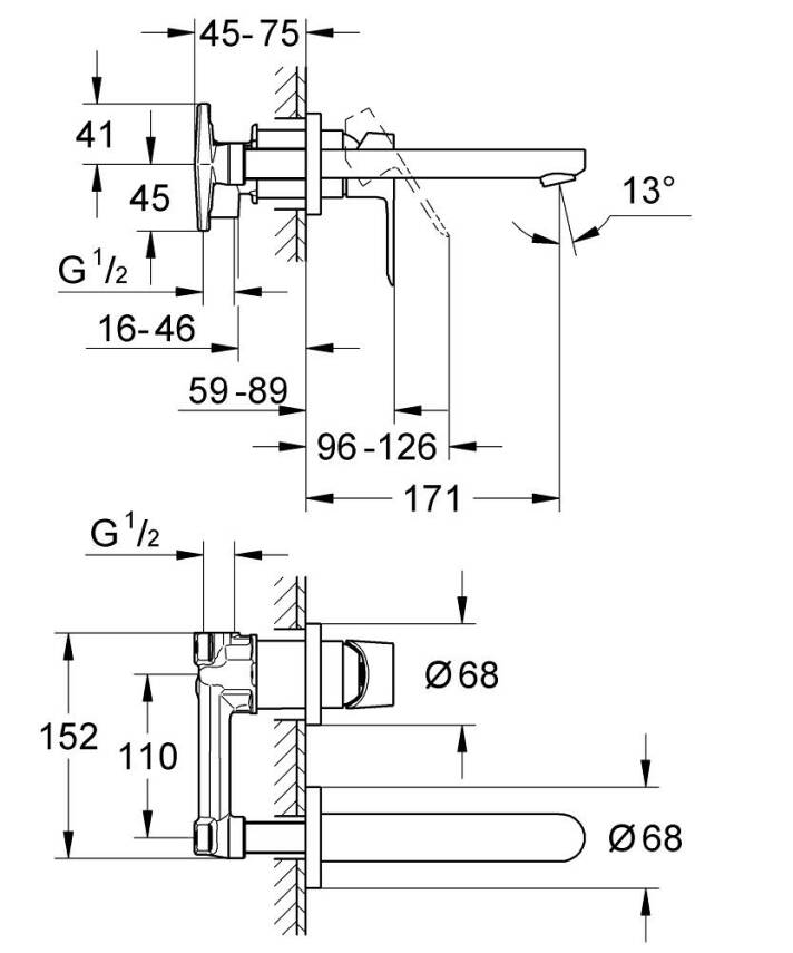Grohe BauEdge İki Delikli Ankastre Lavabo Bataryası Krom 20474000 - 2
