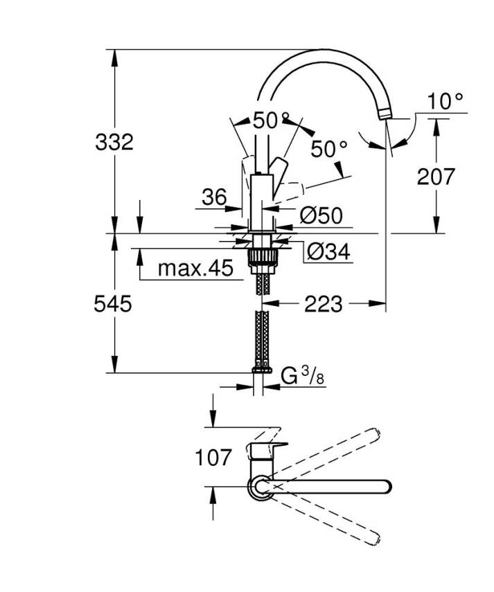 Grohe Bauedge Kuğu Borulu Eviye Bataryası Krom 31367001 - 3