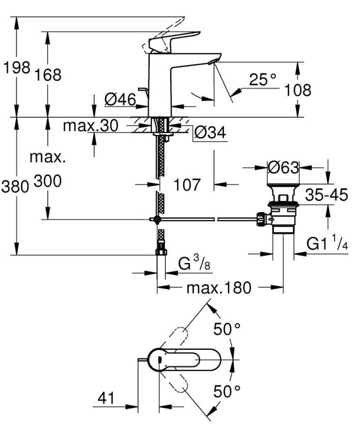 Grohe BauEdge Lavabo Bataryası Krom 23758000 - 2