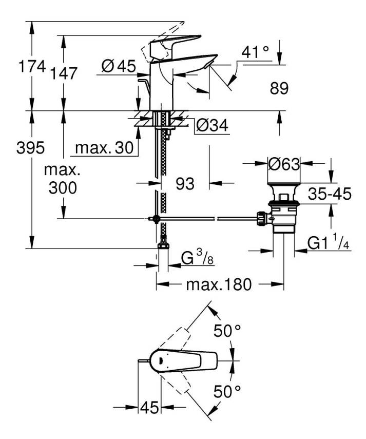 Grohe BauEdge Lavabo Bataryası, Sifon Kumandalı (S Boy) Krom 23328001 - 5