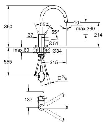 Grohe Concetto Spiralli Eviye Bataryası Krom 32663003 - 2