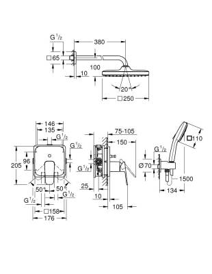Grohe Cubeo Ankastre Banyo Bataryası, Tepe ve El Duşu Seti Krom 1053360000 - 4