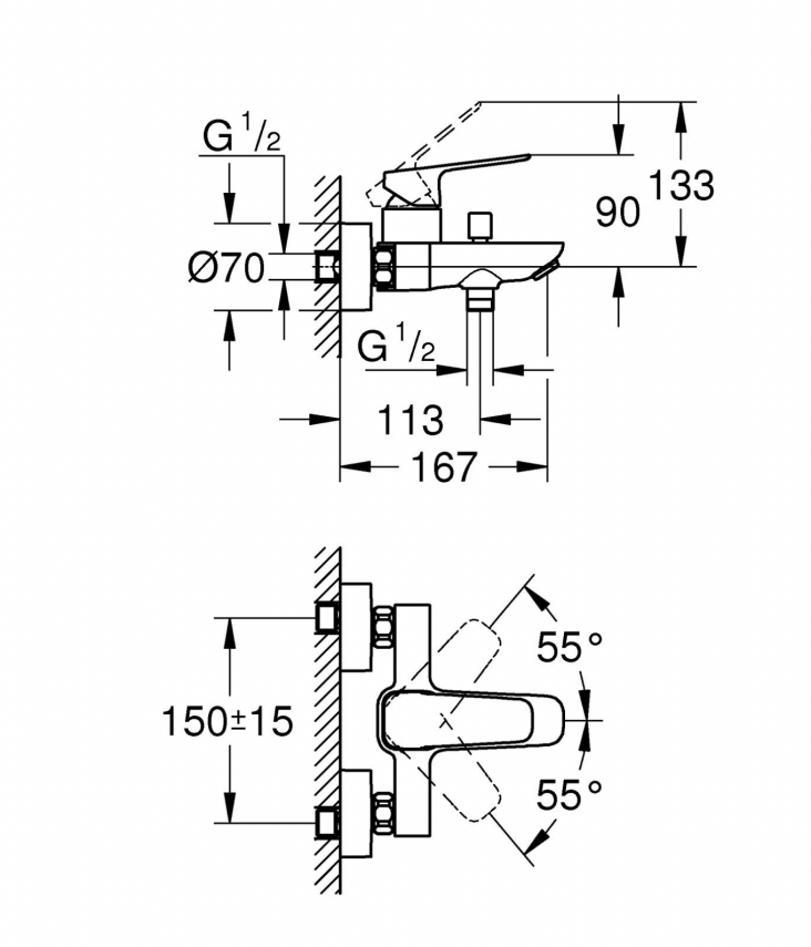 Grohe Cubeo Banyo Bataryası Krom 1018130000 - 3