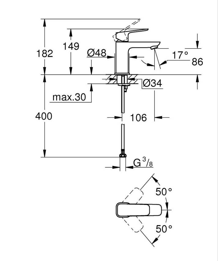 Grohe Cubeo Lavabo Bataryası, S-Boy Krom 1016990000 - 5