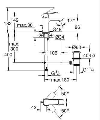 Grohe Cubeo Lavabo Bataryası, S-Boy (Sifon Kumandalı) Krom 1016940000 - 5