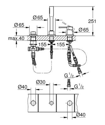 Grohe Essence 3 Delikli Küvet Bataryası 19976001 - 2