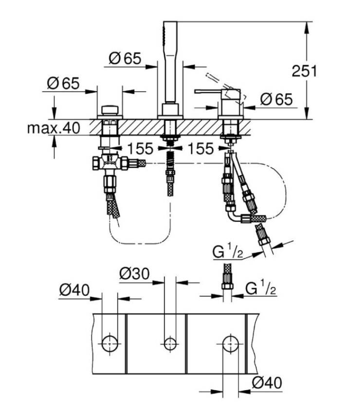 Grohe Essence 3 Delikli Küvet Bataryası 19976001 - 2