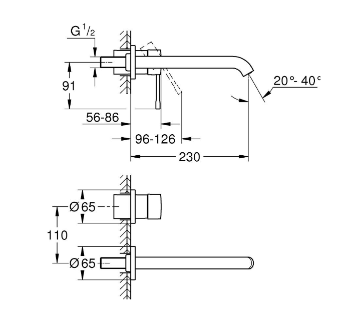 Grohe Essence Ankastre Lavabo Bataryası L-Boyut (Sıva Üstü Grubu), Mat Siyah 29193KF1 - 4
