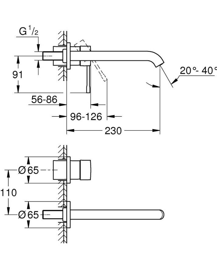 Grohe Essence Duvardan Ankastre Lavabo Bataryası L-Boyut (Sıva Üstü Grubu) Fırçalı Bakır 29193DL1 - 2