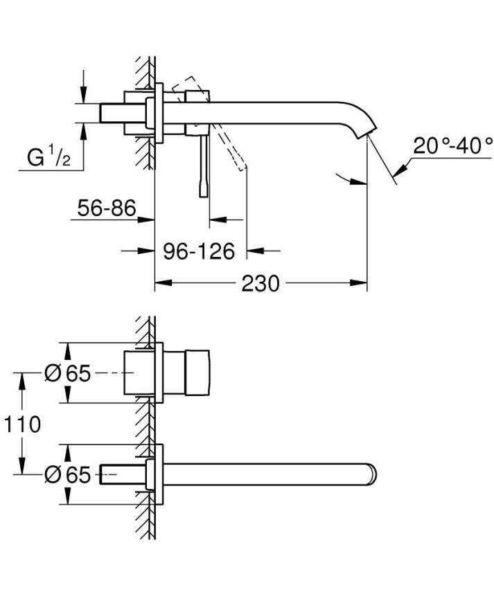Grohe Essence Duvardan Ankastre Lavabo Bataryası L-Boyut (Sıva Üstü Grubu) Parlak Bakır 19967DA1 - 2