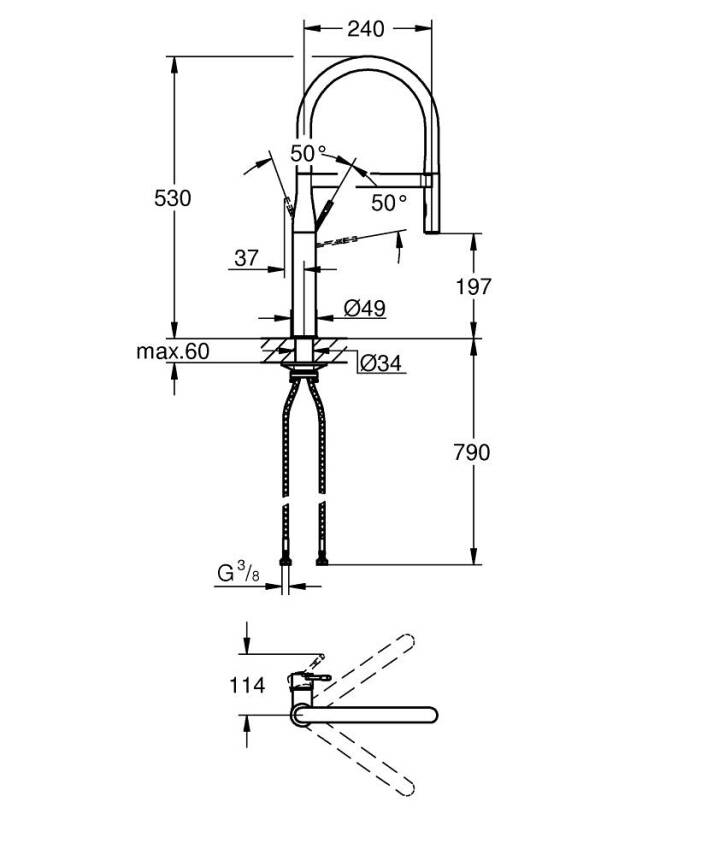 Grohe Essence Eviye Bataryası, Paslanmaz Çelik 30503DC0 - 3