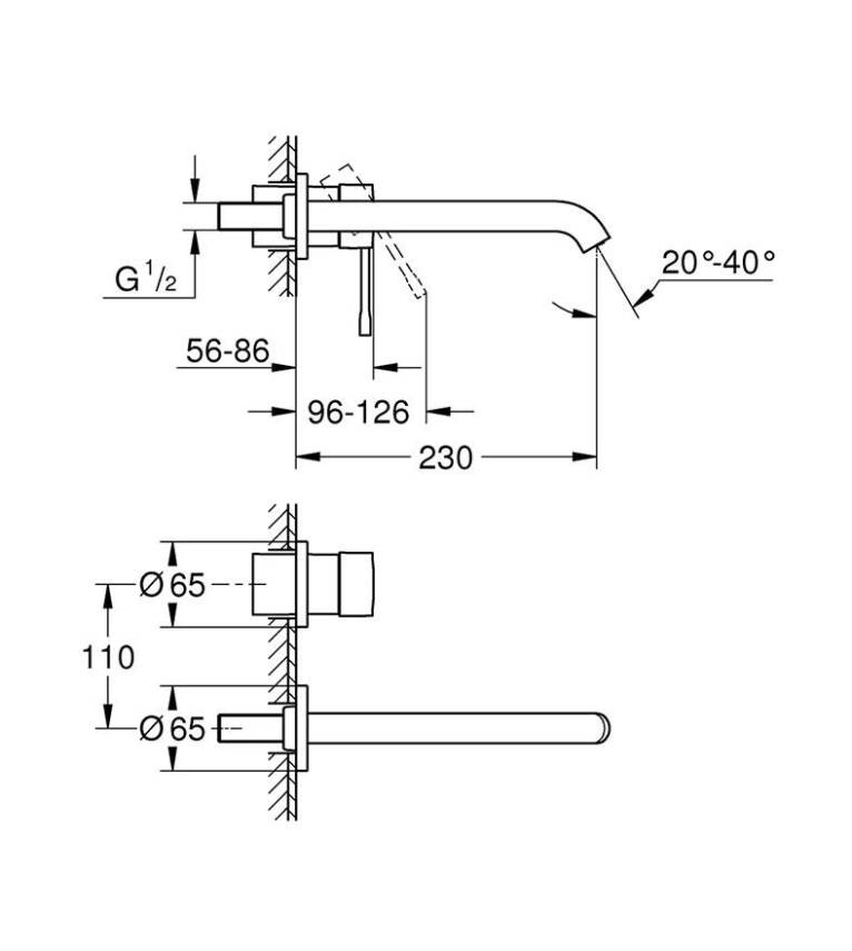 Grohe Essence New Duvardan Ankastre Lavabo Bataryası (Sıva Üstü Grubu) Paslanmaz Çelik 19967DC1 - 2