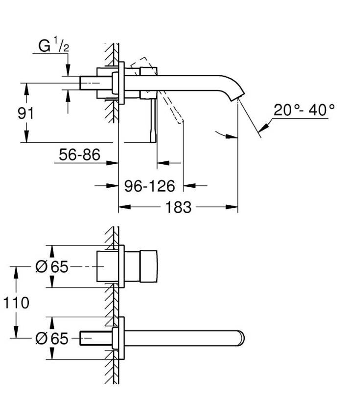 Grohe Essence New Duvardan Ankastre Lavabo Bataryası (Sıva Üstü Grubu) Sert Grafit 29192A01 - 2
