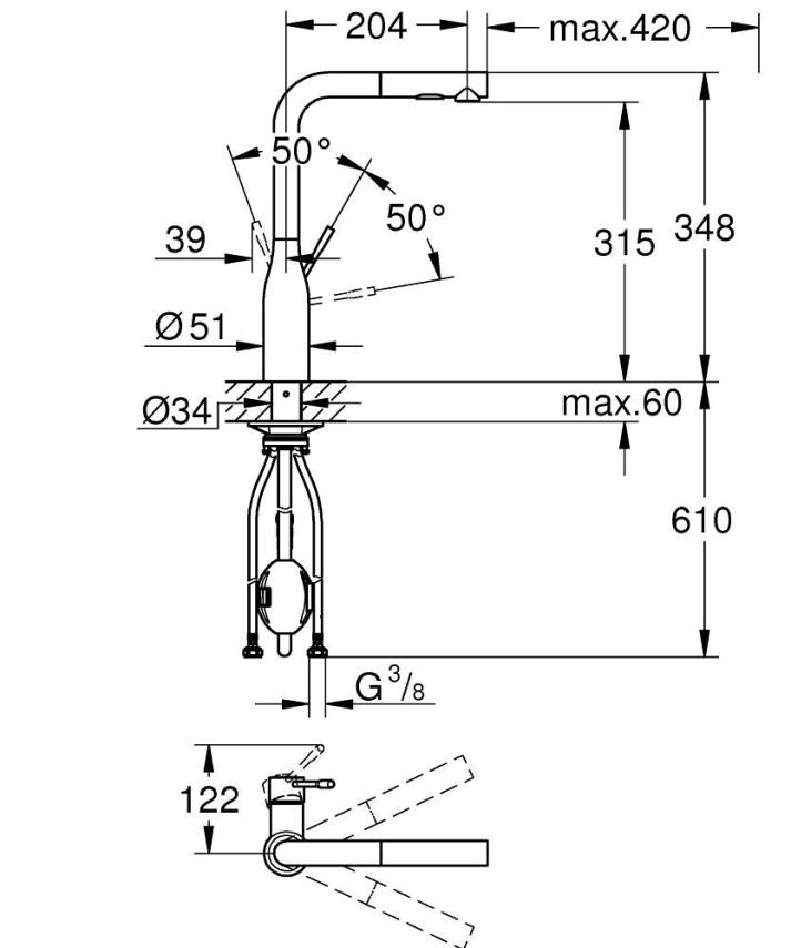 Grohe Essence Spiralli Eviye Bataryası, 2 Fonksiyonlu Parlak Bakır 30504DA0 - 3