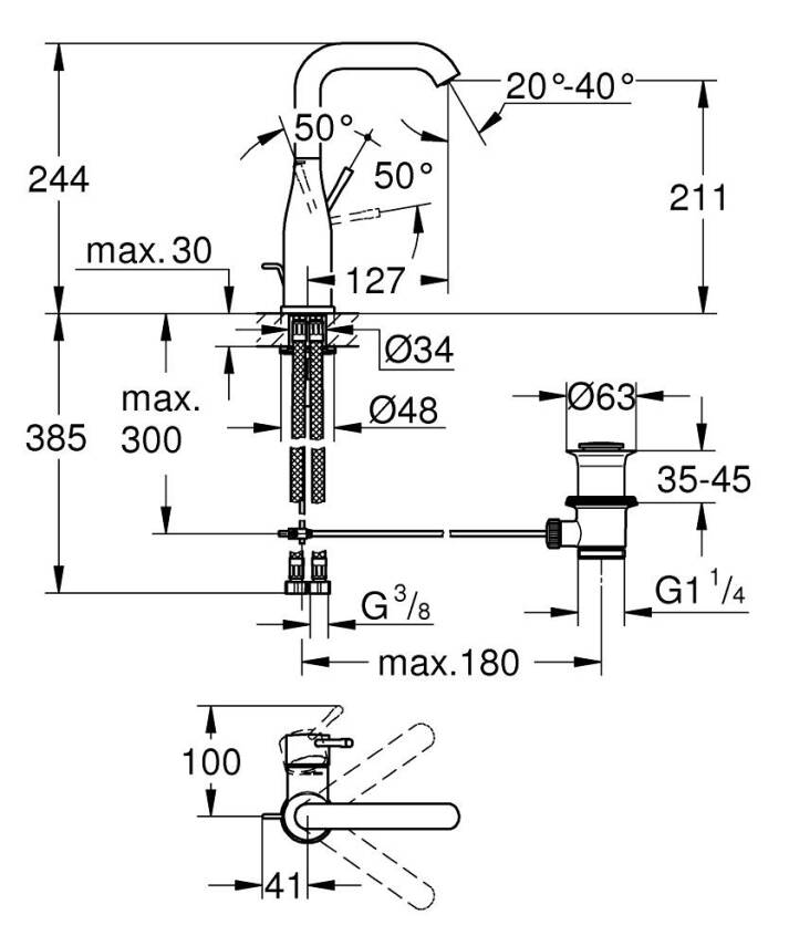 Grohe Essence Yüksek Lavabo Bataryası, Sifon Kumandalı, Parlak Bakır 24174DA1 - 2