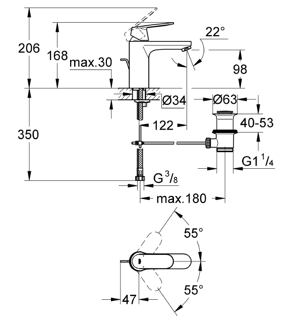 Grohe Eurocosmo Sifon Kumandalı Lavabo Bataryası Krom 23325000 - 2
